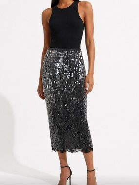 NWT ZARA Sequin Maxi Pencil Skirt in Gunmetal Size Large